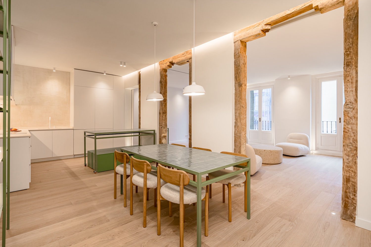 Wooden dining table in room
